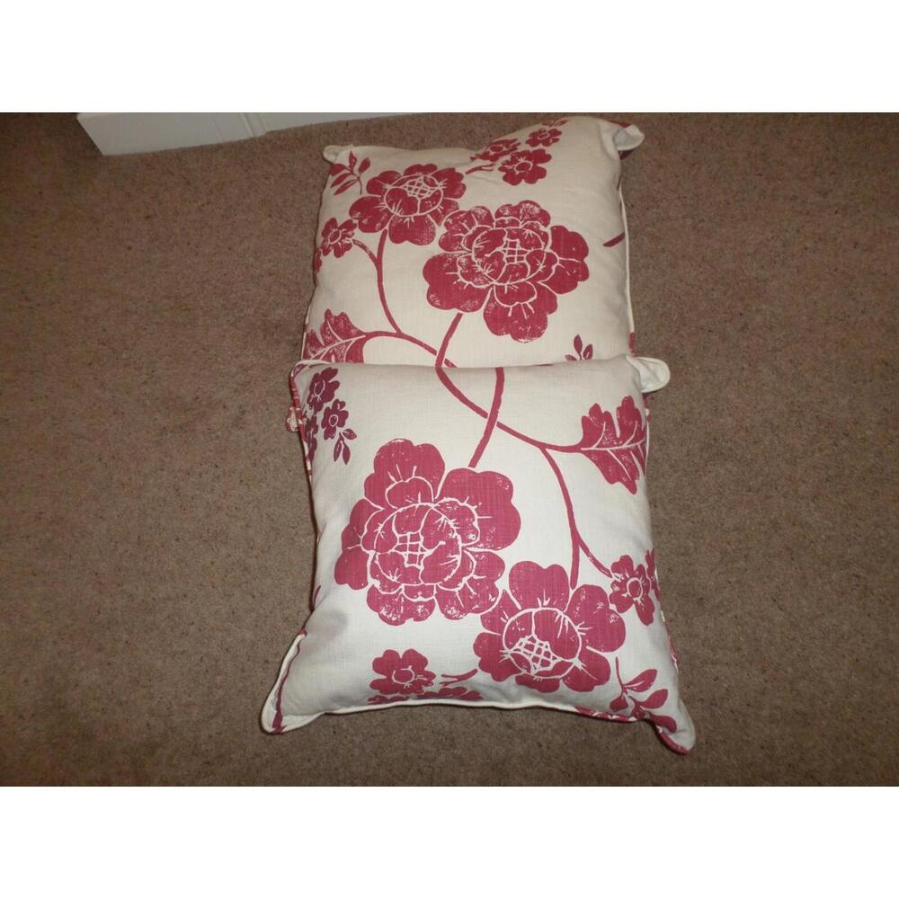 TWO LAURA ASHLEY PLUMP FEATHER FILLED CUSHION IN CREAM & BURGUNDY 18"